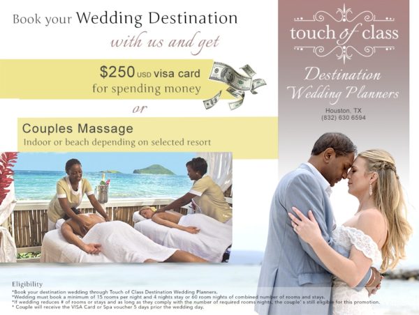 Book your wedding with us get $250 or couples massage